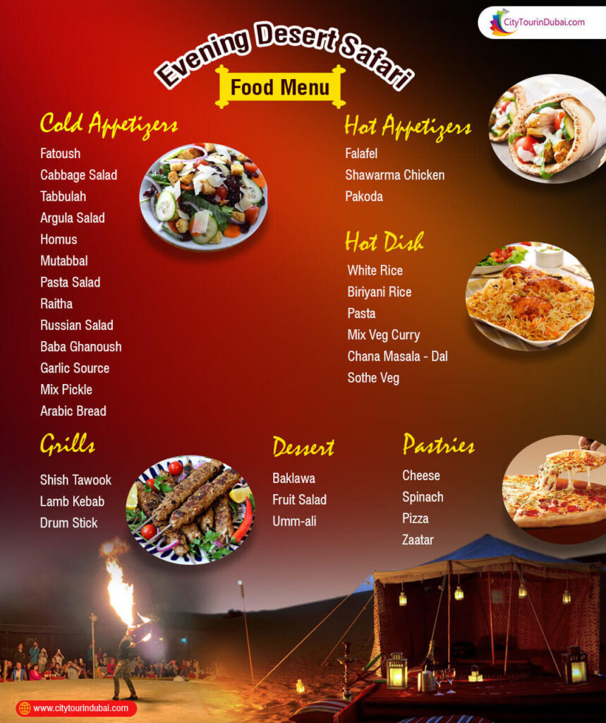 Evening desert safari food menu