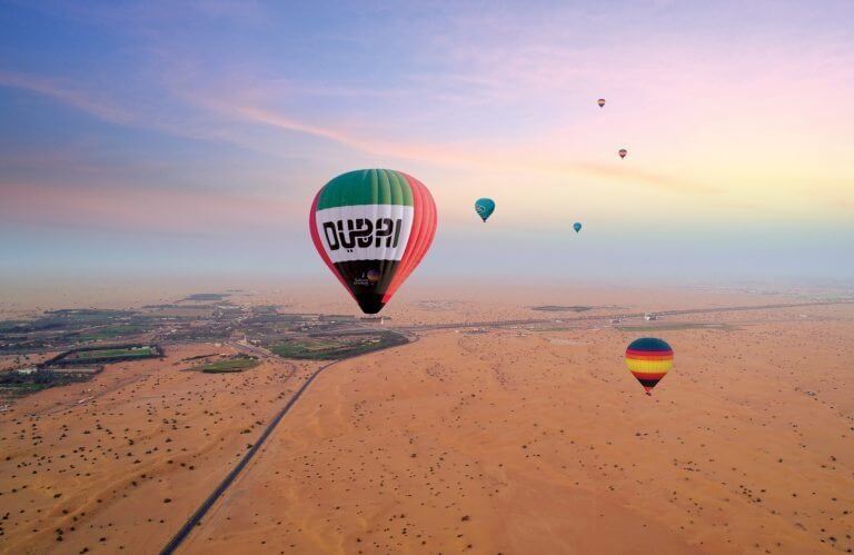 Hot air balloon ride in desert