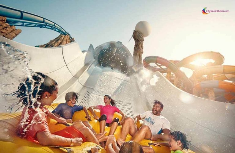 Family enjoying Yas waterpark ride