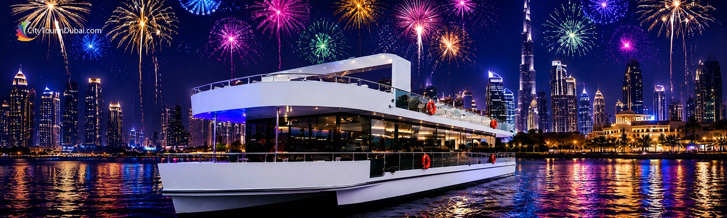 Creek Luxury Yacht with Burj Khalifa fireworks