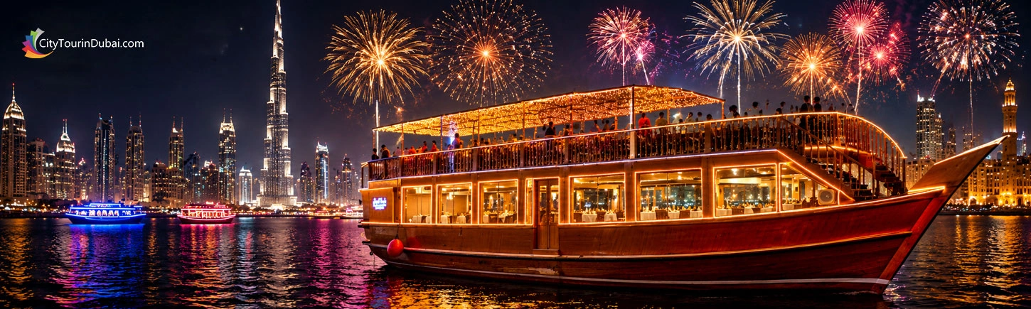 NYE Creek With Burj Khalifa Fireworks View